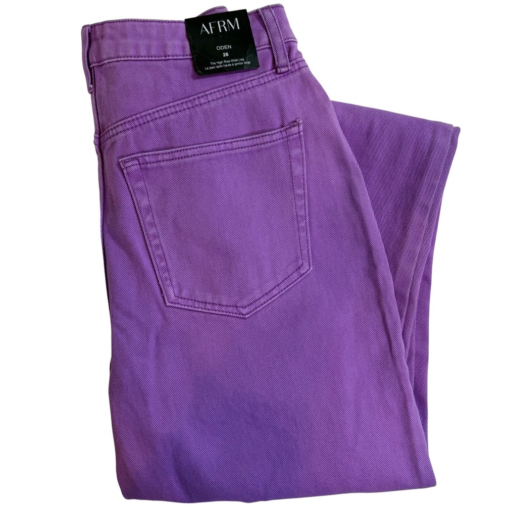 AFRM Oden High Rise Wide Leg Distressed Jeans Deep Lavender Purple Size 28 NEW